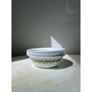 Pyrex Vintage Spring Blossom Crazy Daisy Corelle Cereal Bowls Green, MCM 70s